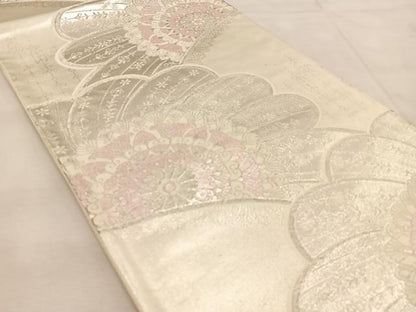 平和屋着物◎六通柄袋帯　唐織　花青海波　銀糸　正絹　逸品　BAAU6760yc