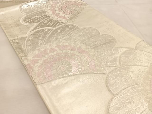 平和屋着物◎六通柄袋帯　唐織　花青海波　銀糸　正絹　逸品　BAAU6760yc
