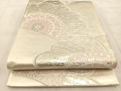 平和屋着物◎六通柄袋帯　唐織　花青海波　銀糸　正絹　逸品　BAAU6760yc