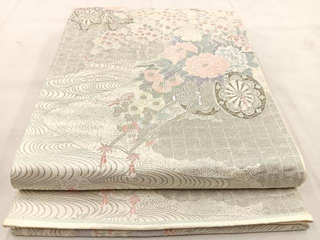 平和屋着物◎六通柄袋帯　唐織　王朝花車華文　プラチナ箔　正絹　逸品　BAAU6791yc