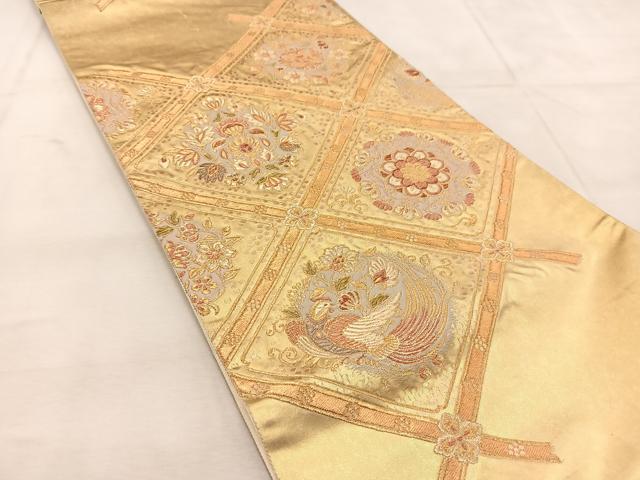 平和屋着物◎六通柄袋帯　鳳凰菱天井更紗花文　金糸　引箔　正絹　逸品　BAAU6800yc