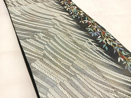 平和屋着物◎六通柄袋帯　唐織　南天間道　黒地　金銀糸　正絹　逸品　BAAU6780yc