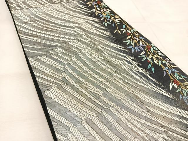 平和屋着物◎六通柄袋帯　唐織　南天間道　黒地　金銀糸　正絹　逸品　BAAU6780yc