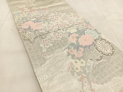 平和屋着物◎六通柄袋帯　唐織　王朝花車華文　プラチナ箔　正絹　逸品　BAAU6791yc