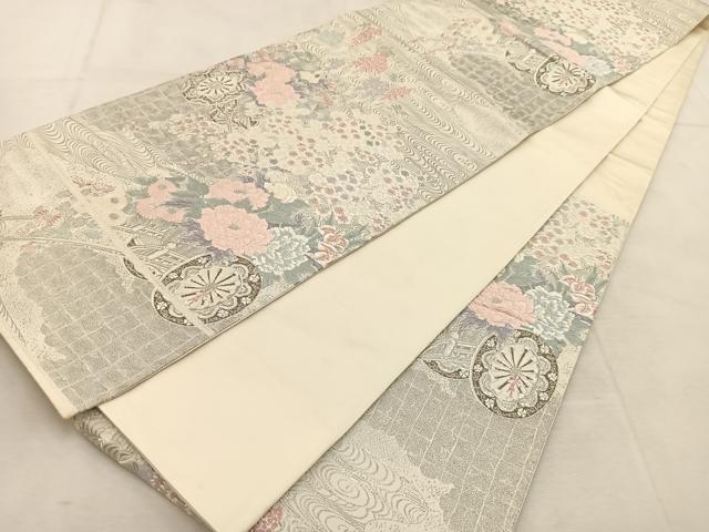 平和屋着物◎六通柄袋帯　唐織　王朝花車華文　プラチナ箔　正絹　逸品　BAAU6791yc