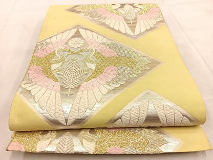平和屋着物◎六通柄袋帯　唐織　双鶴花文　金銀糸　正絹　逸品　BAAU6837yc