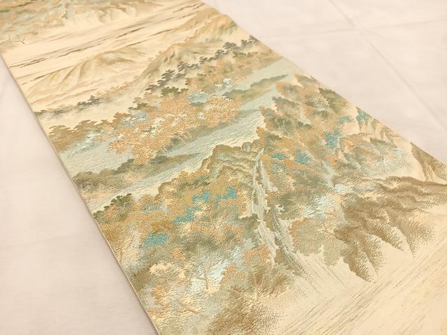 平和屋着物◎西陣　六通柄　本袋帯　遠山流水文　金糸　正絹　逸品　BAAU6817yc