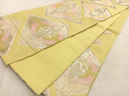 平和屋着物◎六通柄袋帯　唐織　双鶴花文　金銀糸　正絹　逸品　BAAU6837yc