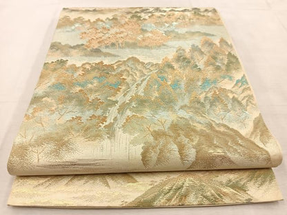 平和屋着物◎西陣　六通柄　本袋帯　遠山流水文　金糸　正絹　逸品　BAAU6817yc