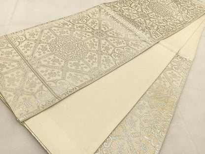 平和屋着物◎六通柄袋帯　天井花文　銀糸　正絹　逸品　BAAU6836yc