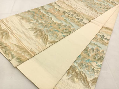 平和屋着物◎西陣　六通柄　本袋帯　遠山流水文　金糸　正絹　逸品　BAAU6817yc