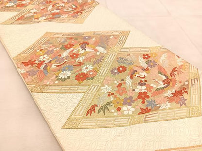 平和屋着物◎六通柄袋帯　唐織　菱重ね飛鶴花文　金銀糸　正絹　逸品　BAAU6846yc