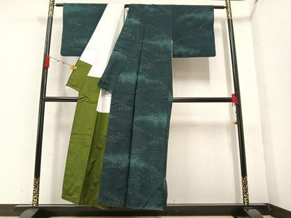 平和屋着物●上質な紬　麻の葉文様　正絹　逸品　AAAZ5082ph