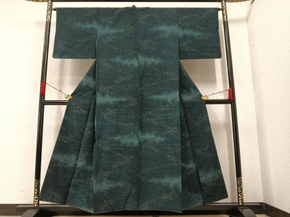 平和屋着物●上質な紬　麻の葉文様　正絹　逸品　AAAZ5082ph