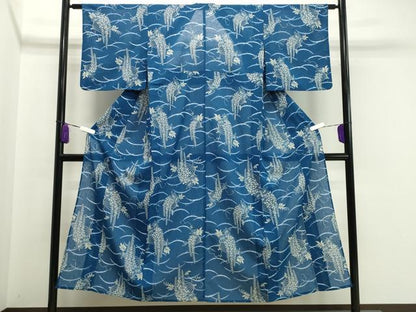 平和屋着物＊夏物 小紋 紗 扇面藤花房文 洗える着物 CAAW9881gh