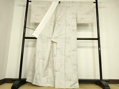 平和屋着物▽本場大島紬 白大島 単衣 9マルキ 色紙花文 正絹 逸品 DAAV5390az