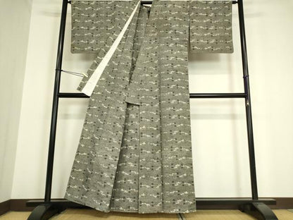 平和屋着物▽上質な紬 単衣 横段絣文 正絹 逸品 DAAV5388az