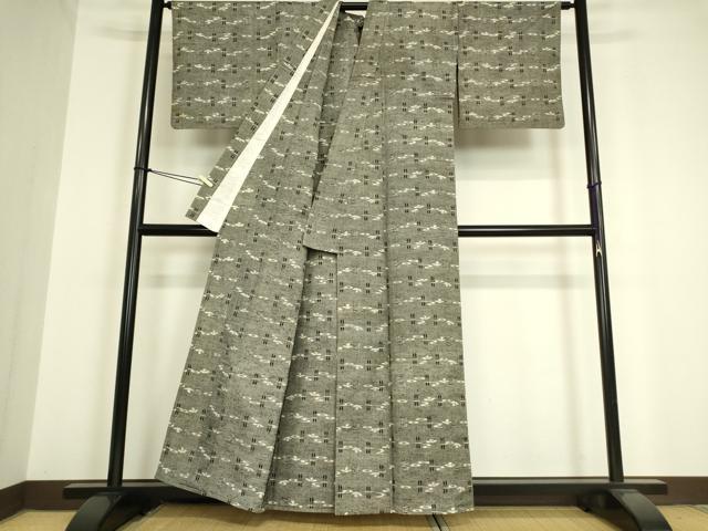 平和屋着物▽上質な紬 単衣 横段絣文 正絹 逸品 DAAV5388az
