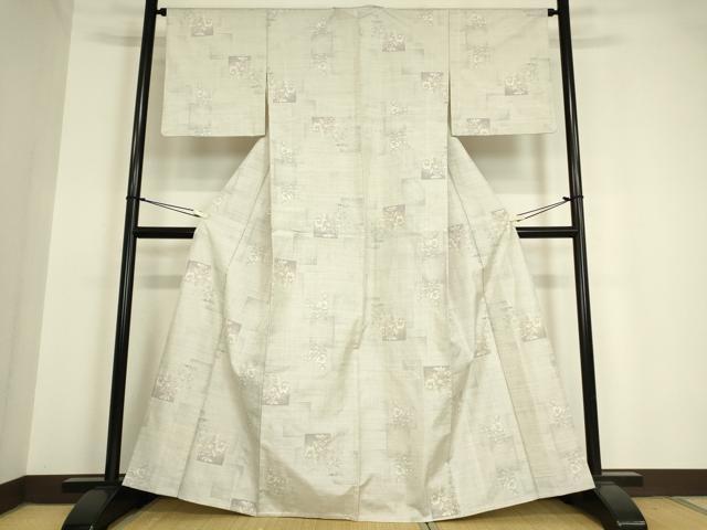 平和屋着物▽本場大島紬 白大島 単衣 9マルキ 色紙花文 正絹 逸品 DAAV5390az