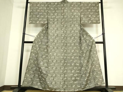 平和屋着物▽上質な紬 単衣 横段絣文 正絹 逸品 DAAV5388az