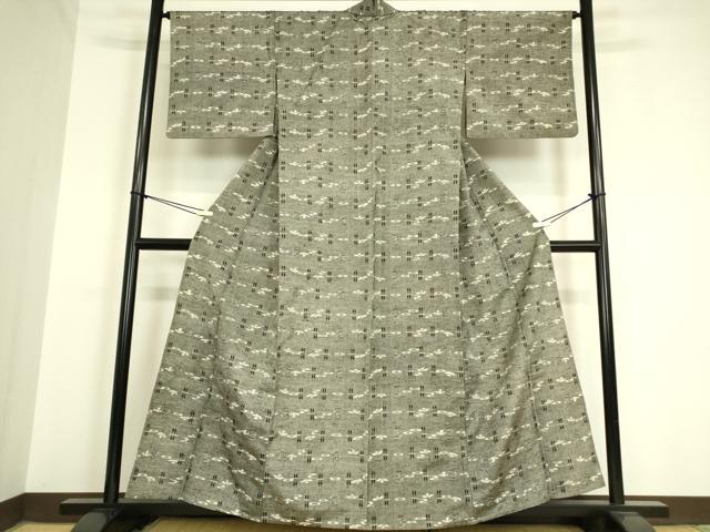 平和屋着物▽上質な紬 単衣 横段絣文 正絹 逸品 DAAV5388az