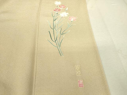 平和屋着物▽上質な色無地　単衣　作家物　肌色　正絹　逸品　DAAV5404az
