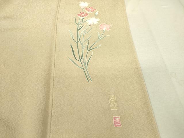 平和屋着物▽上質な色無地　単衣　作家物　肌色　正絹　逸品　DAAV5404az