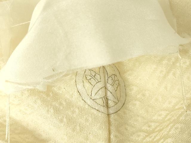 平和屋着物▽上質な色無地　単衣　鹿の子草葉地紋　薄卵色　正絹　逸品　未使用　DAAV5409az