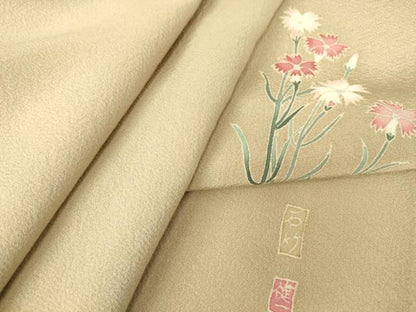 平和屋着物▽上質な色無地　単衣　作家物　肌色　正絹　逸品　DAAV5404az