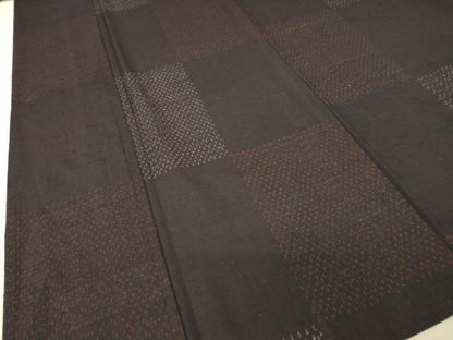 平和屋着物▽上質な紬　単衣　市松文　正絹　逸品　DAAV5432az