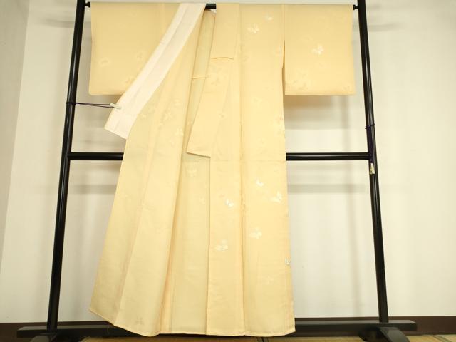平和屋着物▽訪問着　単衣　刺繍　舞蝶文　薄香色　正絹　逸品　DAAV5437az