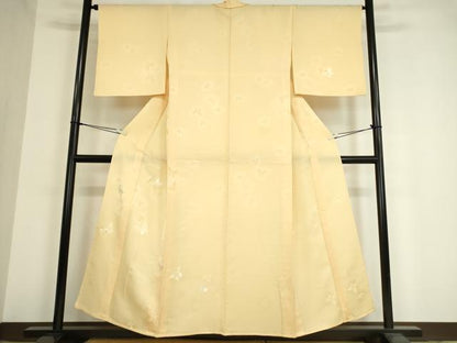 平和屋着物▽訪問着　単衣　刺繍　舞蝶文　薄香色　正絹　逸品　DAAV5437az