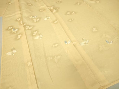 平和屋着物▽訪問着　単衣　刺繍　舞蝶文　薄香色　正絹　逸品　DAAV5437az