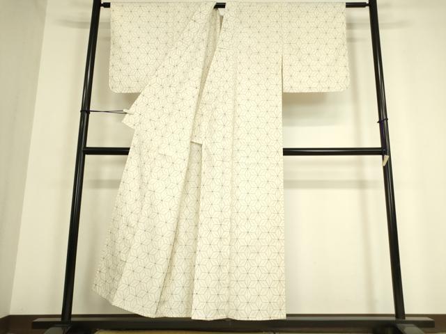 平和屋着物▽上質な紬 単衣 麻の葉文 正絹 逸品 DAAV5434az