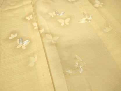 平和屋着物▽訪問着　単衣　刺繍　舞蝶文　薄香色　正絹　逸品　DAAV5437az