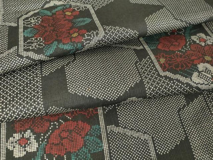 平和屋着物▽本場大島紬 単衣 7マルキ 亀甲花文 正絹 逸品 DAAV5425az