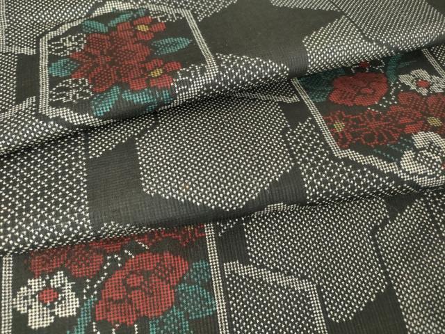 平和屋着物▽本場大島紬 単衣 7マルキ 亀甲花文 正絹 逸品 DAAV5425az