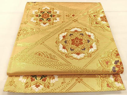 平和屋着物◎六通柄袋帯　唐織　正倉院更紗花文　金糸　正絹　逸品　CAAX2803id