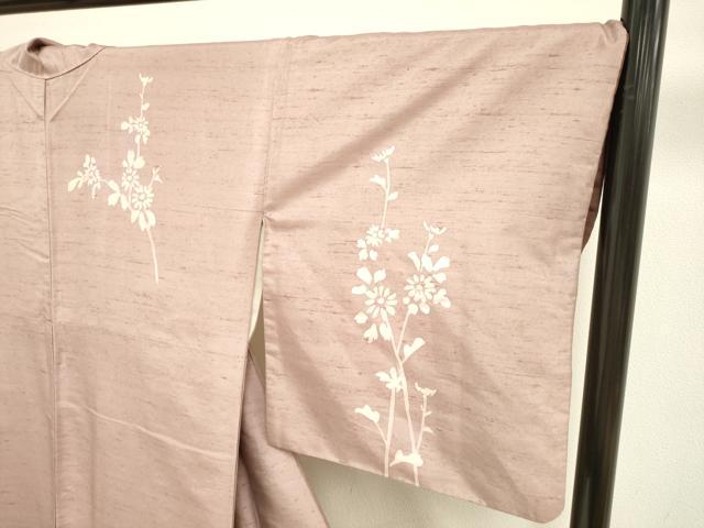 平和屋着物●訪問着　紬地　ろうけつ染め　枝花文　正絹　逸品　DAAV3222du