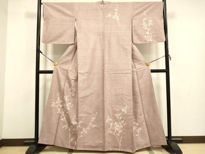 平和屋着物●訪問着　紬地　ろうけつ染め　枝花文　正絹　逸品　DAAV3222du