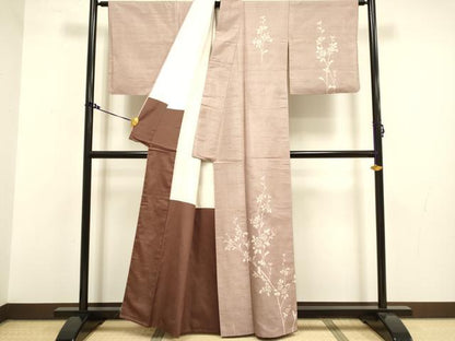 平和屋着物●訪問着　紬地　ろうけつ染め　枝花文　正絹　逸品　DAAV3222du