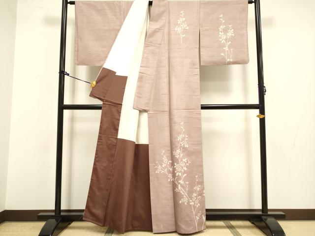 平和屋着物●訪問着　紬地　ろうけつ染め　枝花文　正絹　逸品　DAAV3222du