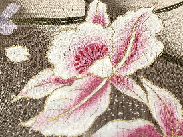 平和屋本店■浴衣 まとめて 3点 花柄 綿紅梅 金彩 など 着用可能多数 ppp2473 km