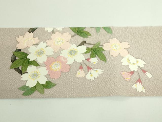 平和屋着物●極上　九寸名古屋帯　枝桜　白茶色地　鬼しぼ縮緬　逸品　DZAA9289kh5