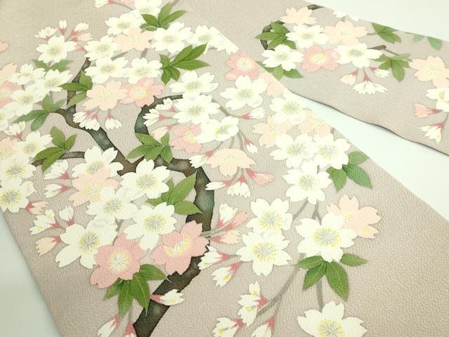 平和屋着物●極上　九寸名古屋帯　枝桜　白茶色地　鬼しぼ縮緬　逸品　DZAA9289kh5