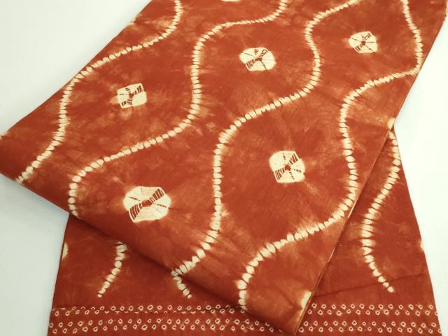 平和屋着物●極上 岩手の匠 草紫堂 南部絞り 茜染 九寸名古屋帯 立涌文 綿 逸品 DZAA9341kh5