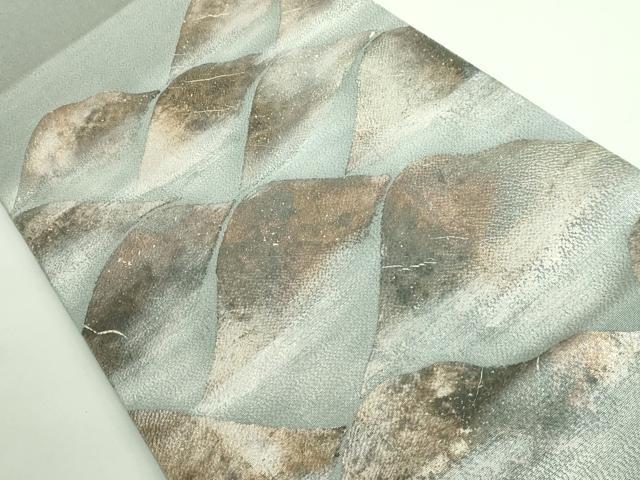 平和屋本店■希少　浦野理一　息子　浦野範雄　九寸開き名古屋帯　遠山文　灰青色地　金銀彩　鬼しぼ縮緬　逸品　DZAA9342kh5