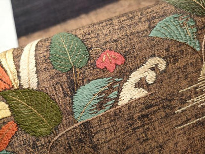 平和屋着物●太鼓柄袋帯 紬地 総刺繍 立浪草花文 金彩 正絹 逸品 CAAX1322hy