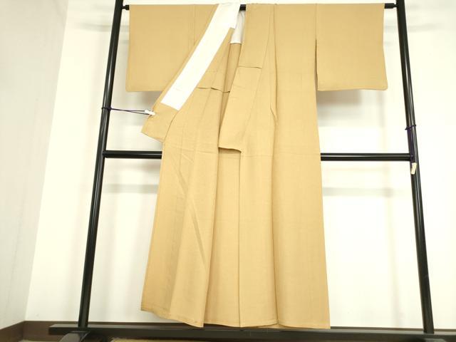 平和屋着物▽上質な色無地 単衣 作家物 平安優紀 霞地紋 香色 正絹 逸品 未使用 DAAV5537az