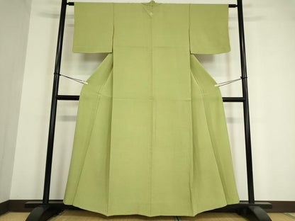 平和屋着物▽上質な色無地　単衣　若葉色　正絹　逸品　DAAV5535az